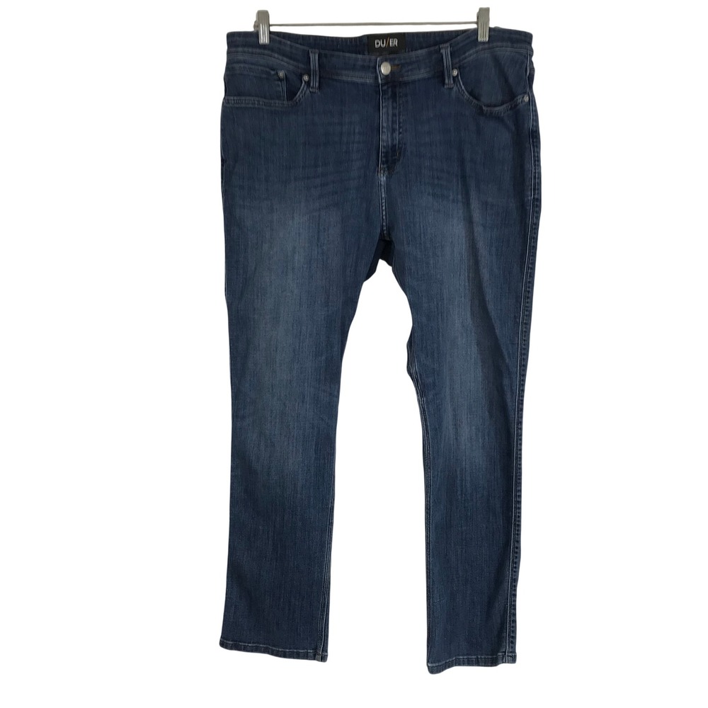 DUER Performance Denim Jeans Mens 40x32 Straight Leg Medium Wash Stretch